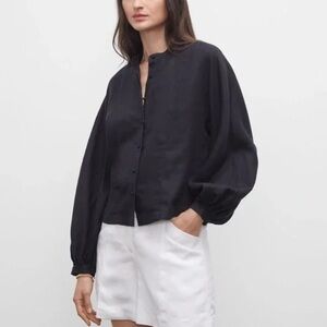Like new Club Monaco Linen Black Blouse with balloon sleeves